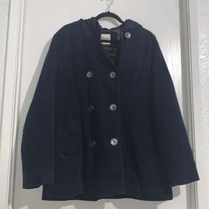 Sonoma Navy Corduroy Pea Coat Jacket thick lined, hooded size XL